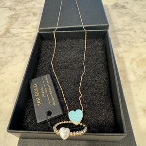 14K Gold Heart Necklace and Ring Set